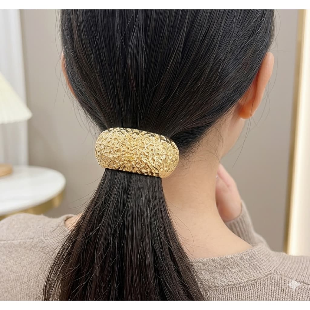 Kit 2 Prendedor De Cabelo Luxo Metal Dourado Com Elástico - Acessório Feminino Elegante Ponytail Clip