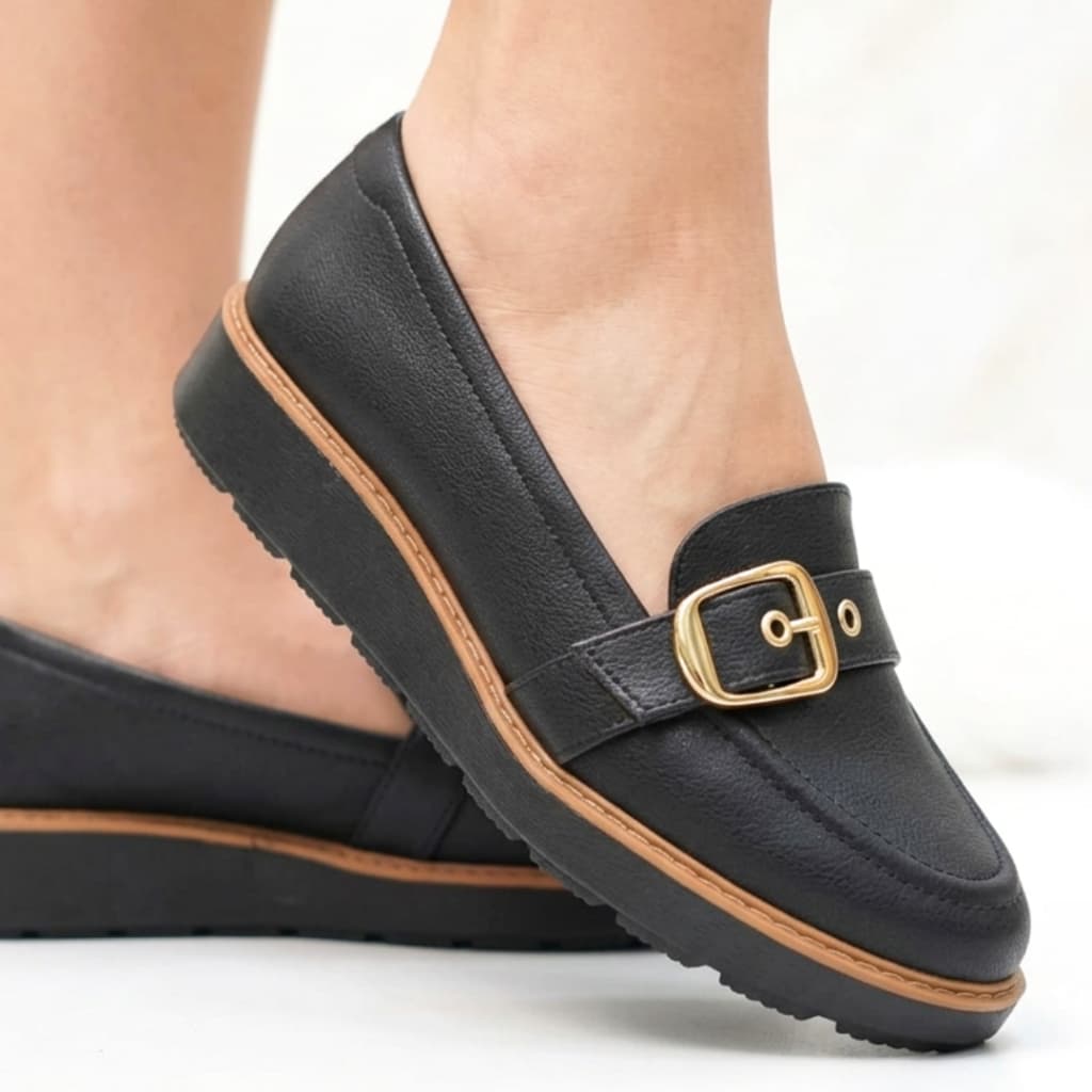 Mocassim Feminino MODARE Confortável com Fivela | Elegante Leve Antiderrapante para Trabalho ou Dia a Dia