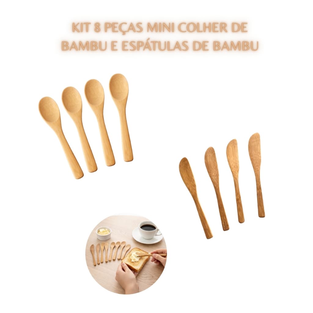 Espátula de Manteiga Kit Espátula de Patê com Colheres de Bambu 8 Peças