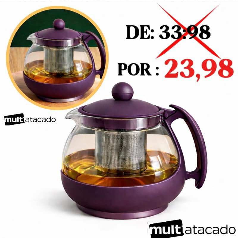 Chaleira Bule de Vidro Borossilicato ( 750 ml ) com  Coador Infusor de Inox chaleira