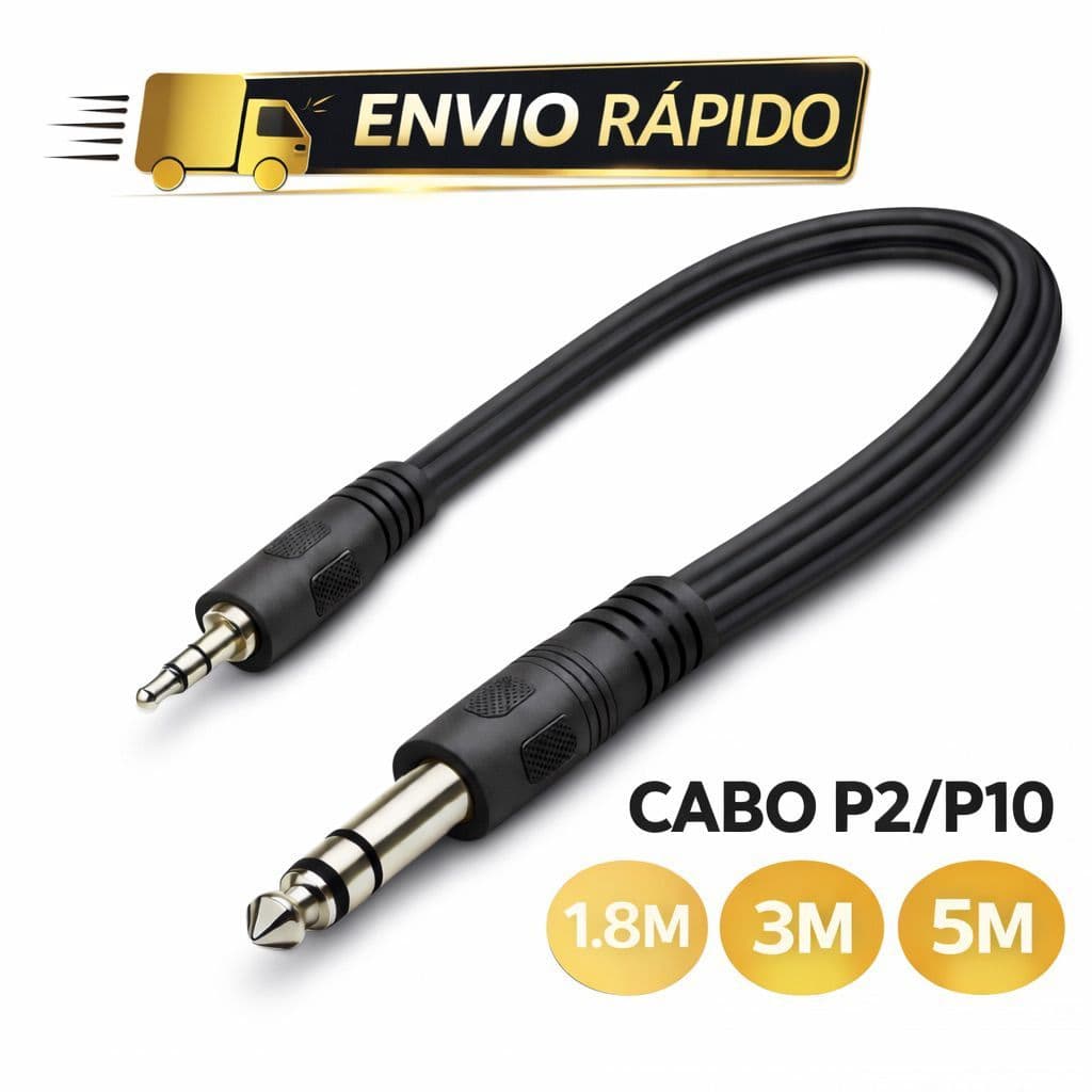 Cabo P2 x P10 Estéreo Profissional Alta Qualidade para Mesa de Som 1,8m 3m 5m