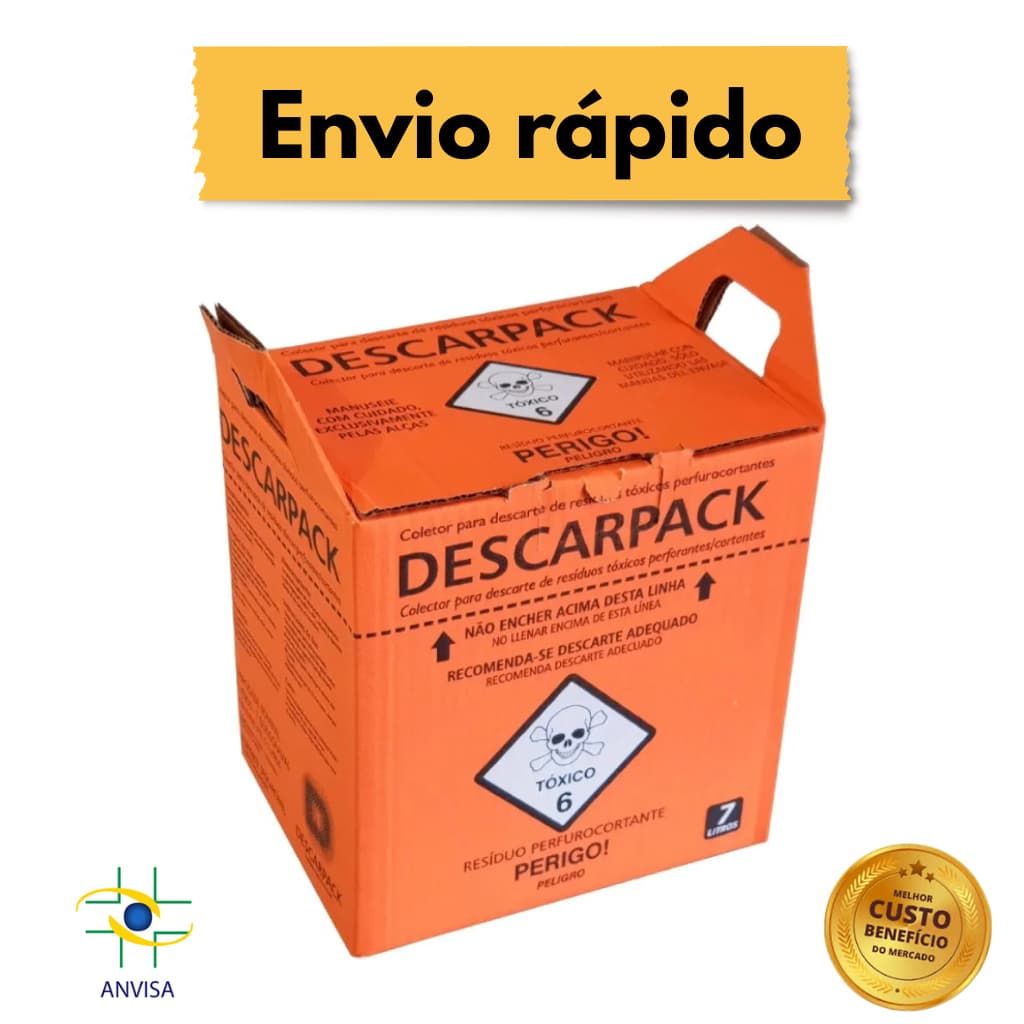 Coletor Perfurocortante 3 e 7 Lits Descarpack Caixa Descarte Agulha Hospitalar ANVISA Resíduo Infectante