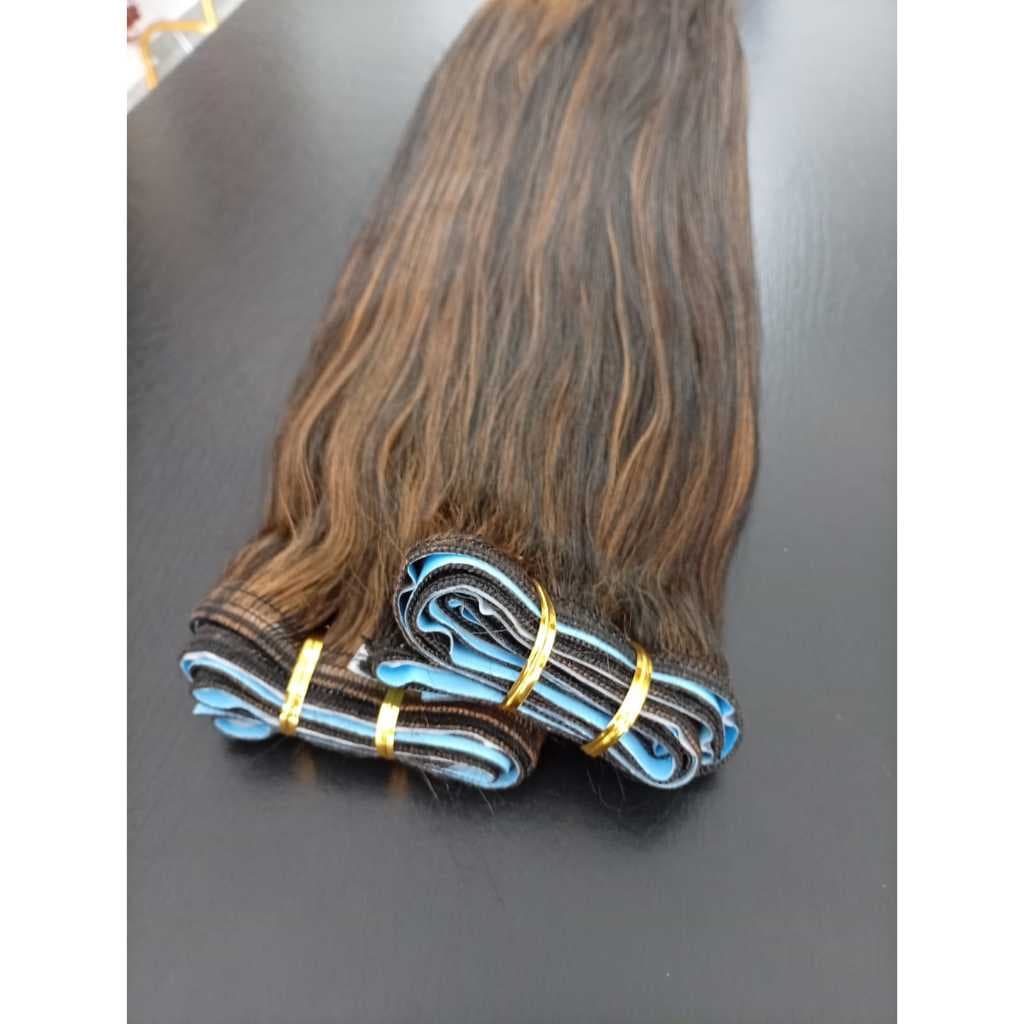 Cabelo para Mega Hair na Fita Adesiva Humanizado Liso Morena Iluminada 60cm Natural Fibra Russa