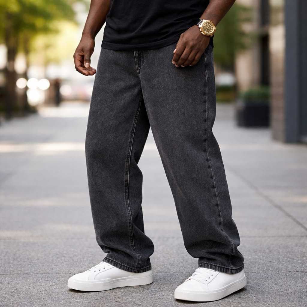 Calça Jeans Masculina Confortável Dia a Dia 100% Algodão 36 ao 48  balão Jeans Claro Boca Larga Oversized Moda Masculina