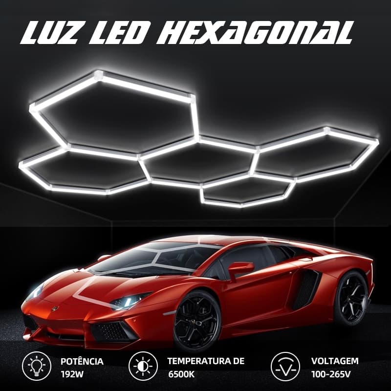 Luz LED Hexagonal para Garagem Colmeia 5/11/14 Células Branco frio 6500k Teto Parede Oficina Barbearia Estética Salão