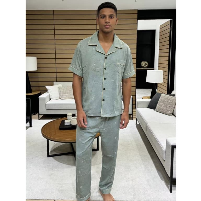 Pijama Masculino Longo com Botões Conjunto 2 Peças Estampado Confortável Qualidade Premium