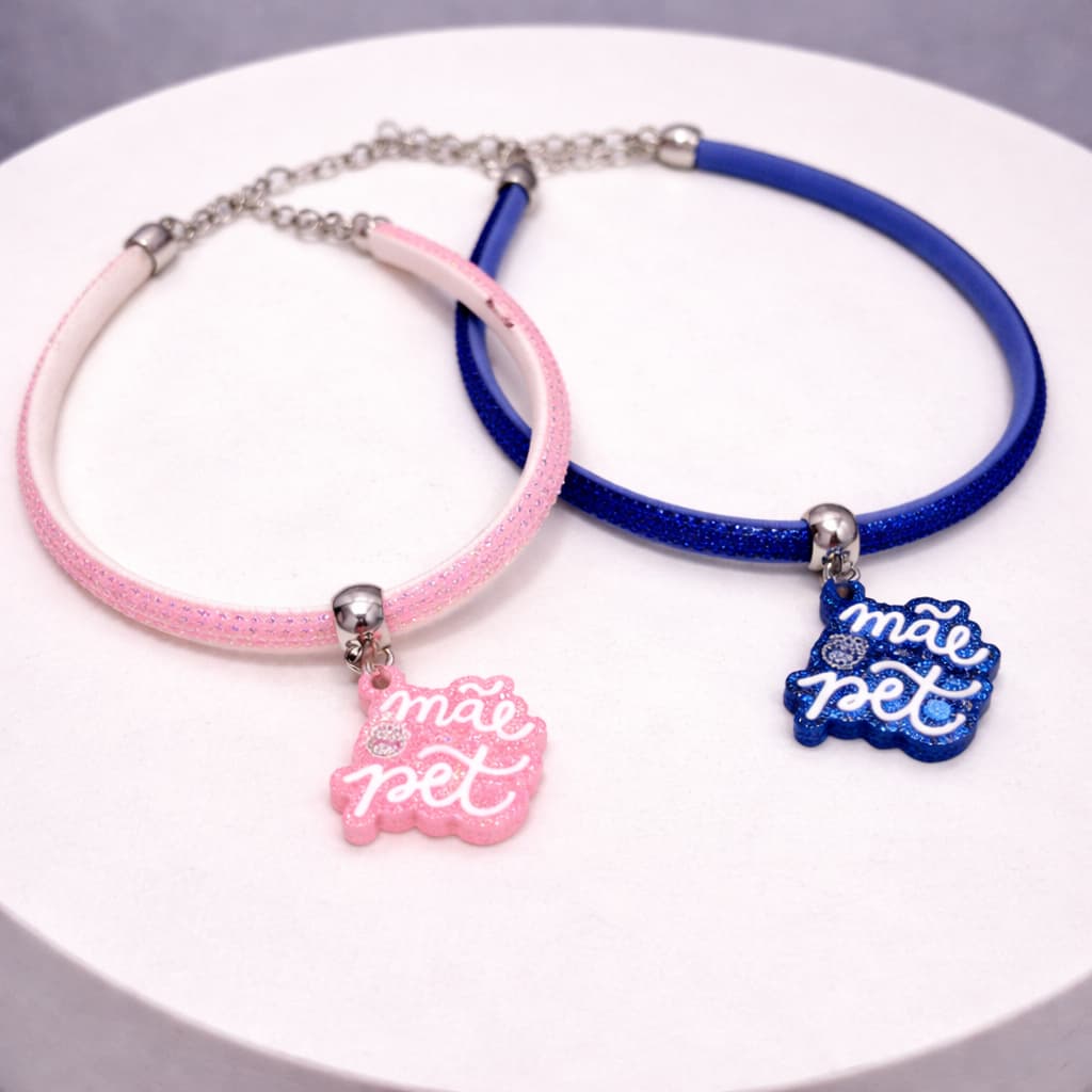 Feliz dia das Mães Pet Strass Brilho Ajustavel Gargantilha Luxo Cachorro Gato Pequeno Medio Rosa Azul
