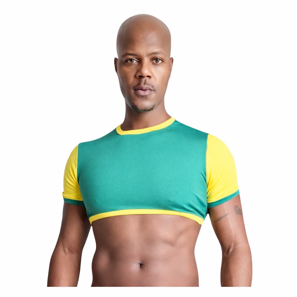 Cropped Masculino Brasil Verde Amarelo Camiseta Curta Fitness Praia Festival Carnaval Moda Masculina