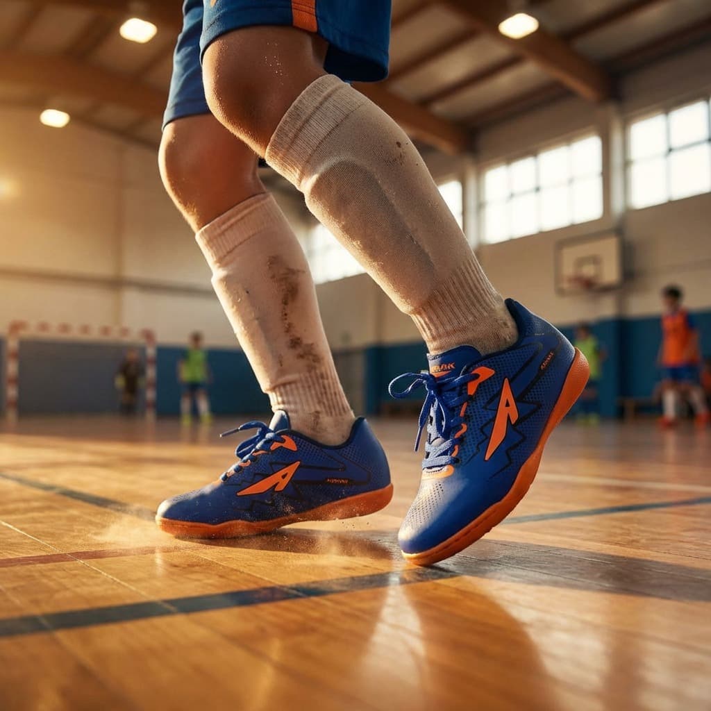 Chuteira Futsal Infantil Menino Reforço Costurado e Solado Liso