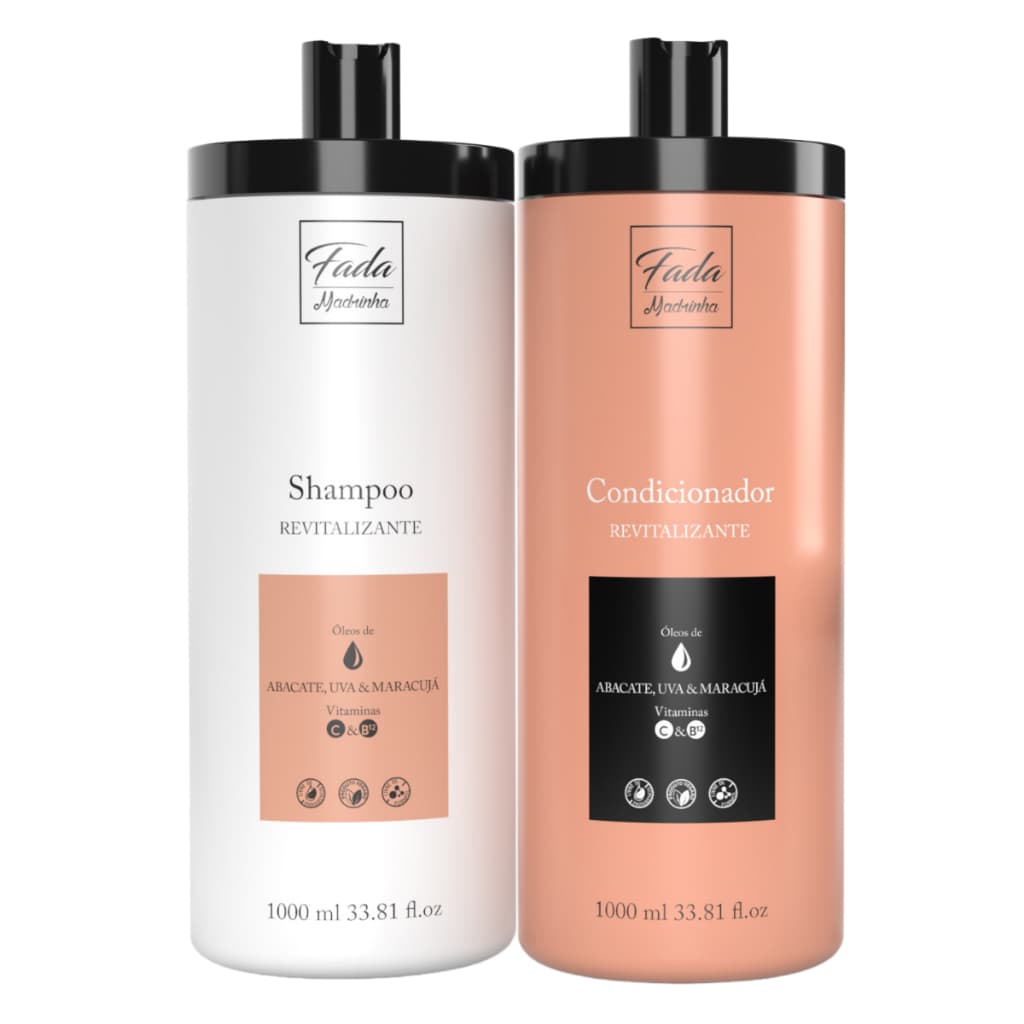 Kit Fada Madrinha Revitalizante Vitamina C B12 Shampoo Condicionador 1L Nutrição Restauração Capilar