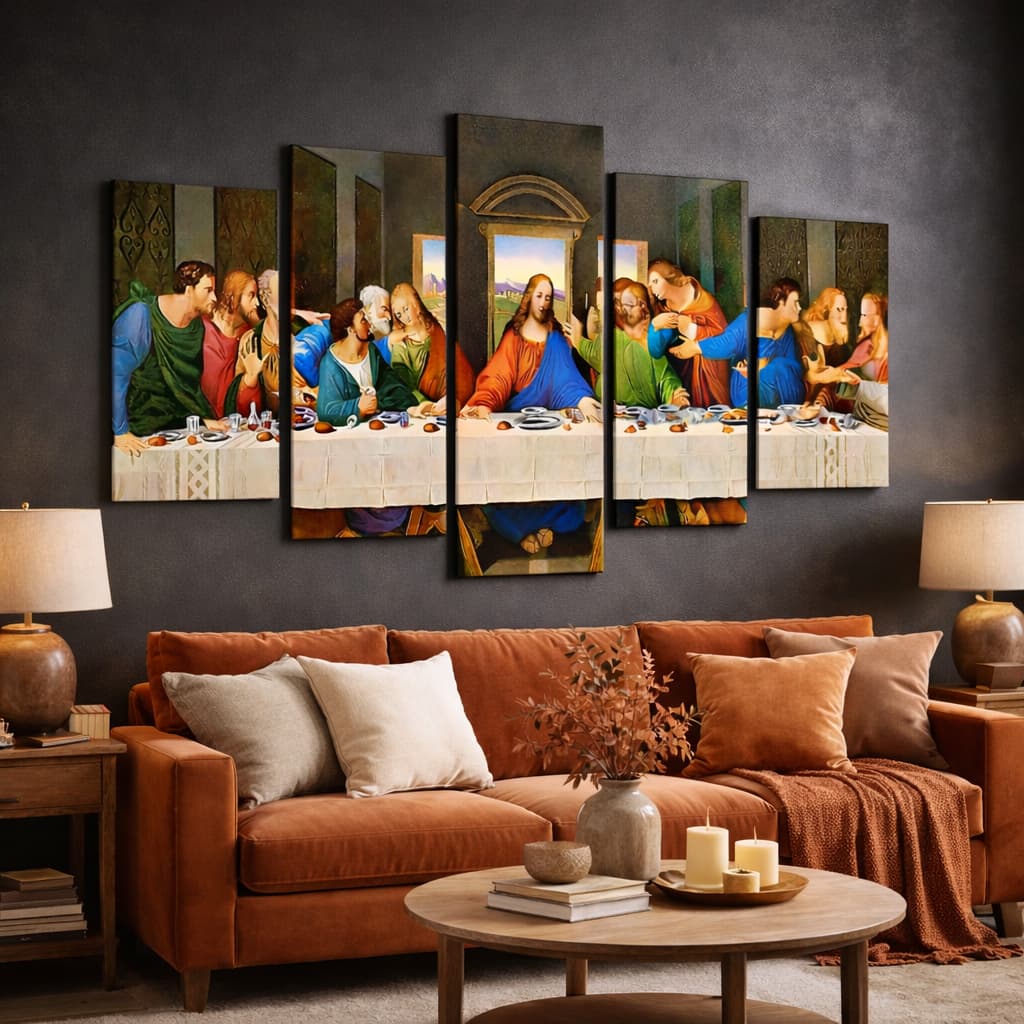 Quadro Decorativo Última Santa Ceia 5pc 129x61 Sala Quarto