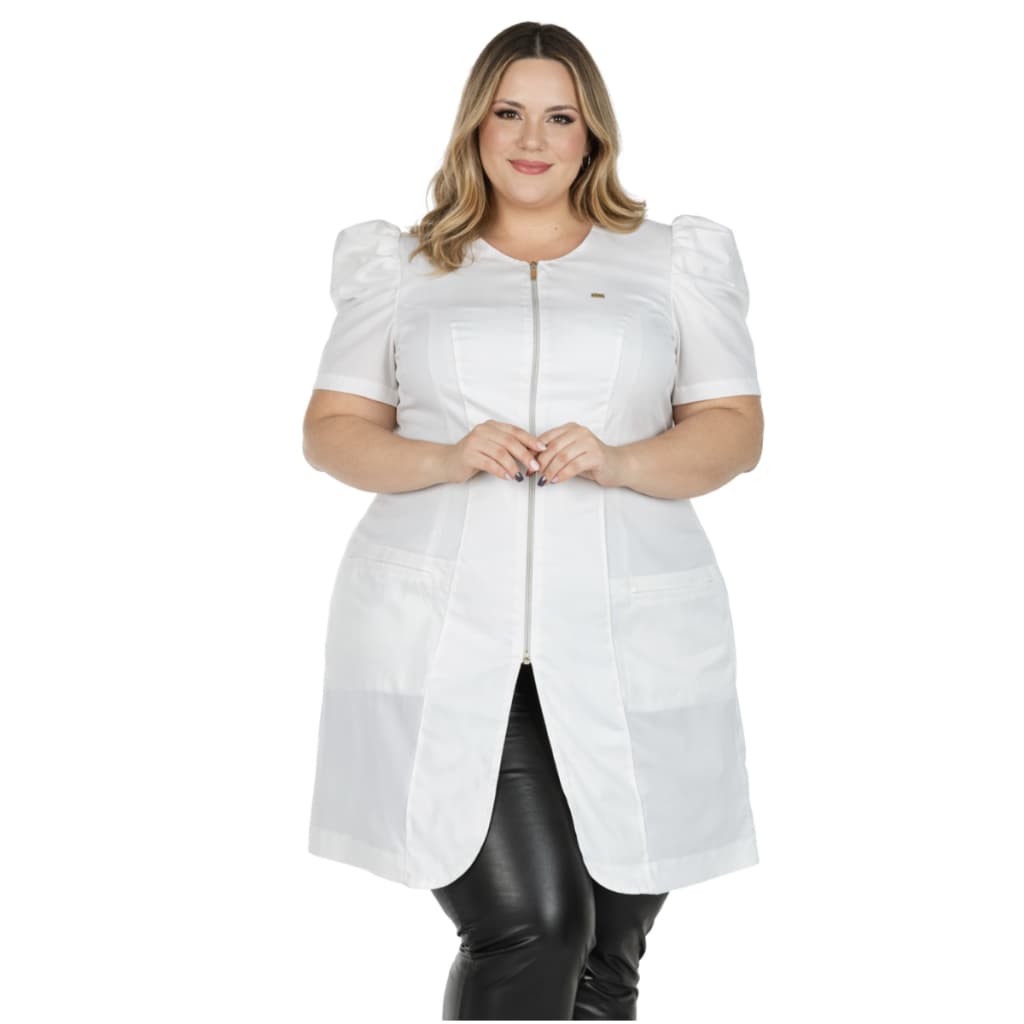 Jaleco Feminino PLUS SIZE Manga Curta Bufante Princesa Acinturado Esteticista Nail Designer Cores