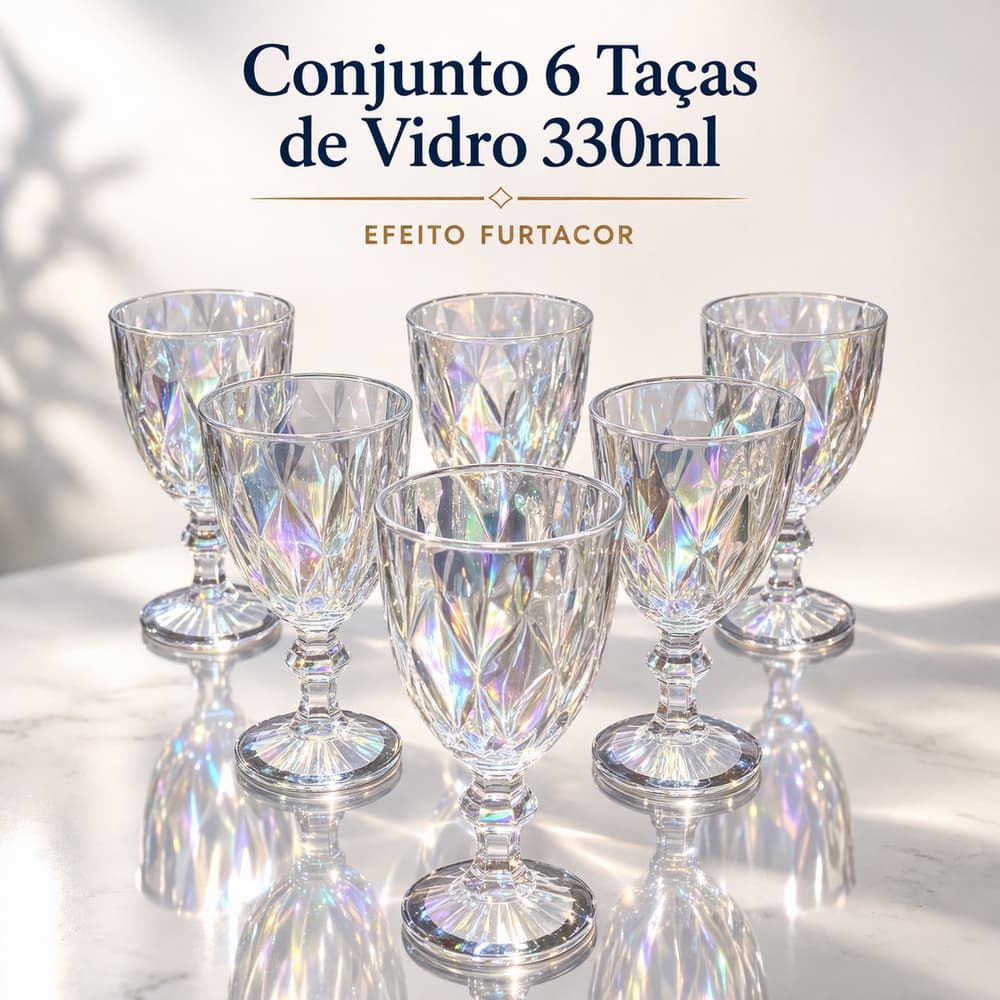 Conjunto 6 Taças de Vidro 330ml Furtacor | Taça Elegante Vinho, Água, Suco, Drink, Mesa Posta