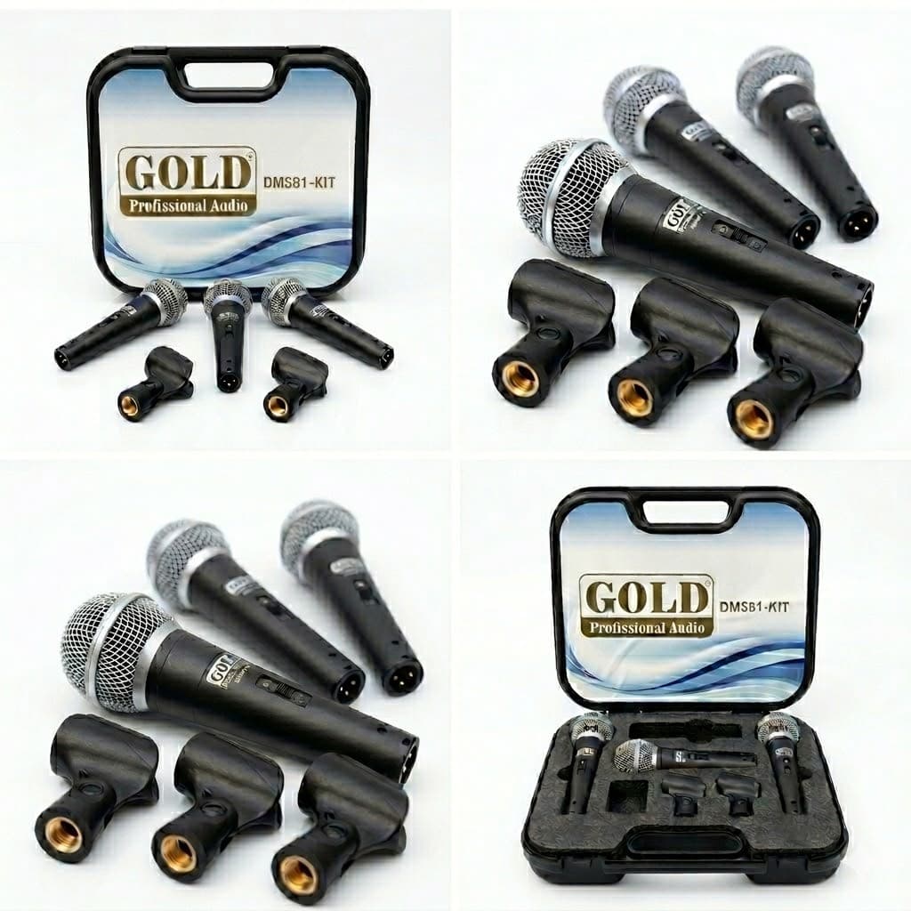 Kit 3 Microfones Dinâmicos Gold Profissional DM581 Com Maleta