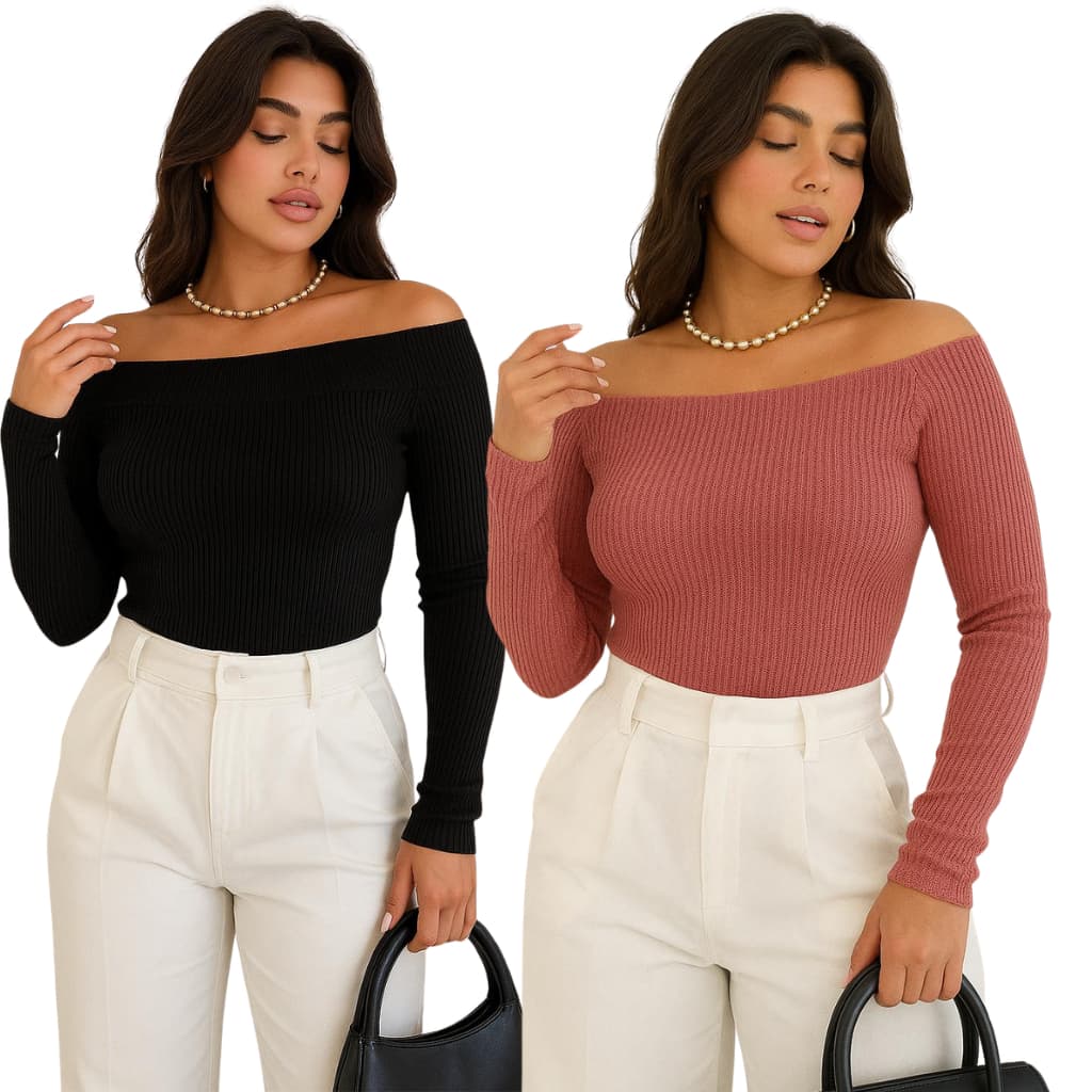 Kit 2 Blusa de Frio Ombro A Ombro Basico CANELADO Feminino Inverno