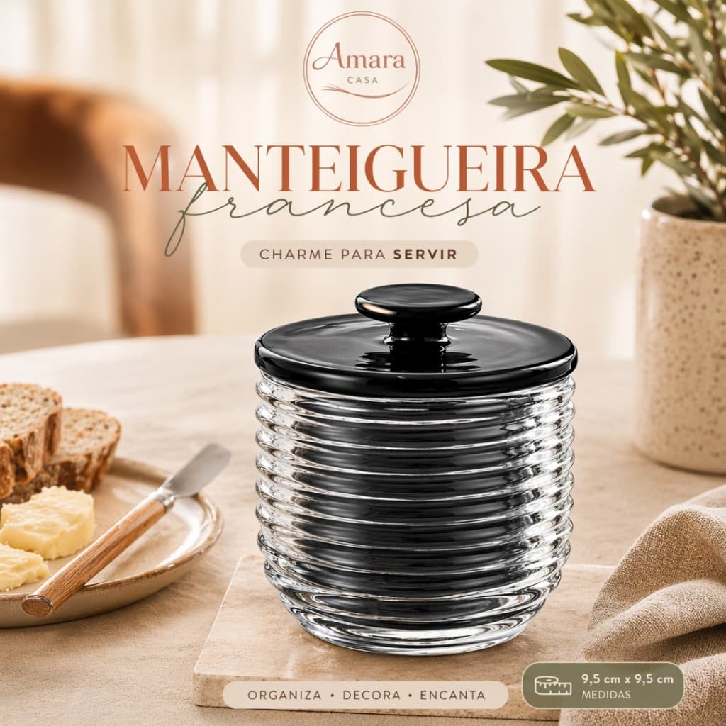 Manteigueira Francesa de Vidro Colmeia Preta 9,5cm Lyor Café da Manhã