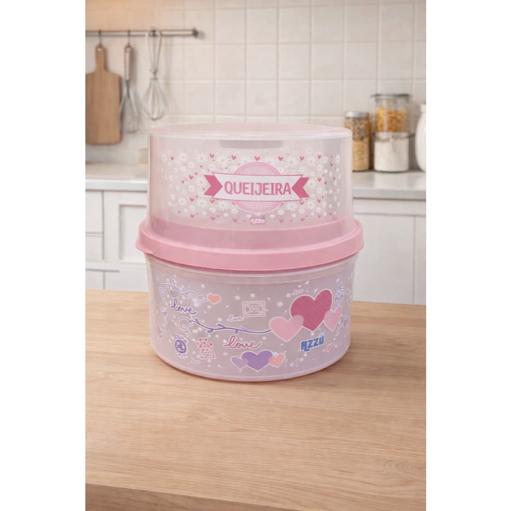 Kit Queijeira + Pote Hermético 1,8L Azzu – Rosa