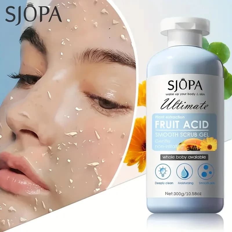 Esfoliante Corporal com Ácidos de Frutas, Suave e Hidratante, para Cotovelos Ásperos e Costas, 300g