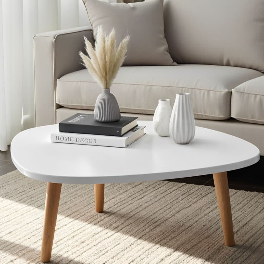 Mesa de Centro Orgânica Moderna Para Sala Pés Madeira Casa