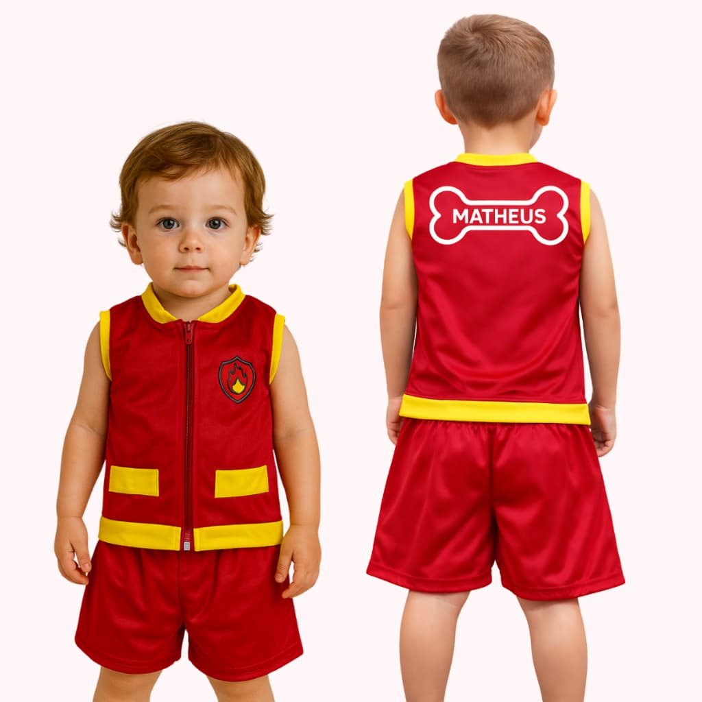Fantasia Infantil Conjunto Colete e Shorts Marshall Personalizado Com Nome Patrulha Canina