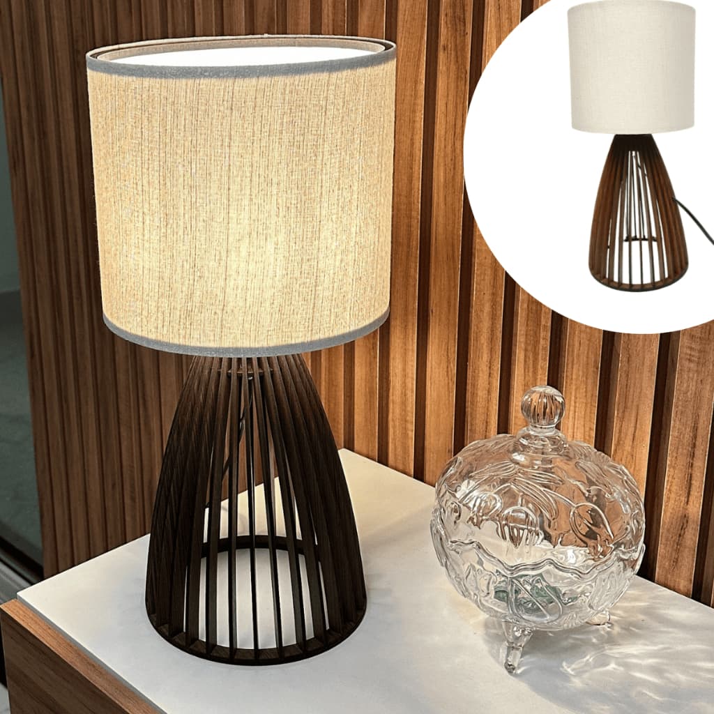 Abajur De Madeira Rustico Luminária Sillen 41 Cm Quarto Sala Escritório Cor Imbuia  Bivolt