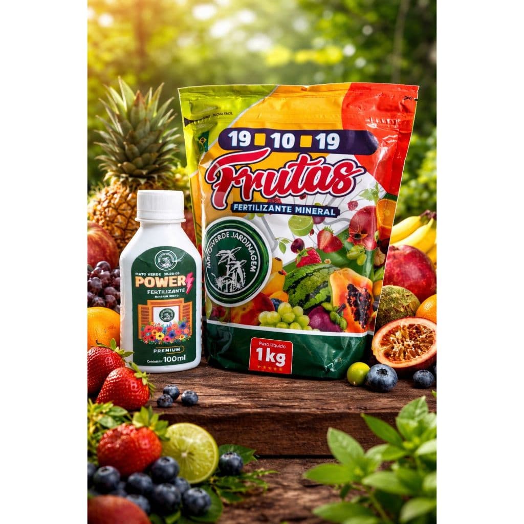 ADUBO FRUTAS FERTILIZANTE MINERAL NPK 19/10/19 E POWER FERTILIZANTE MINERAL MISTO KIT MATO VERDE