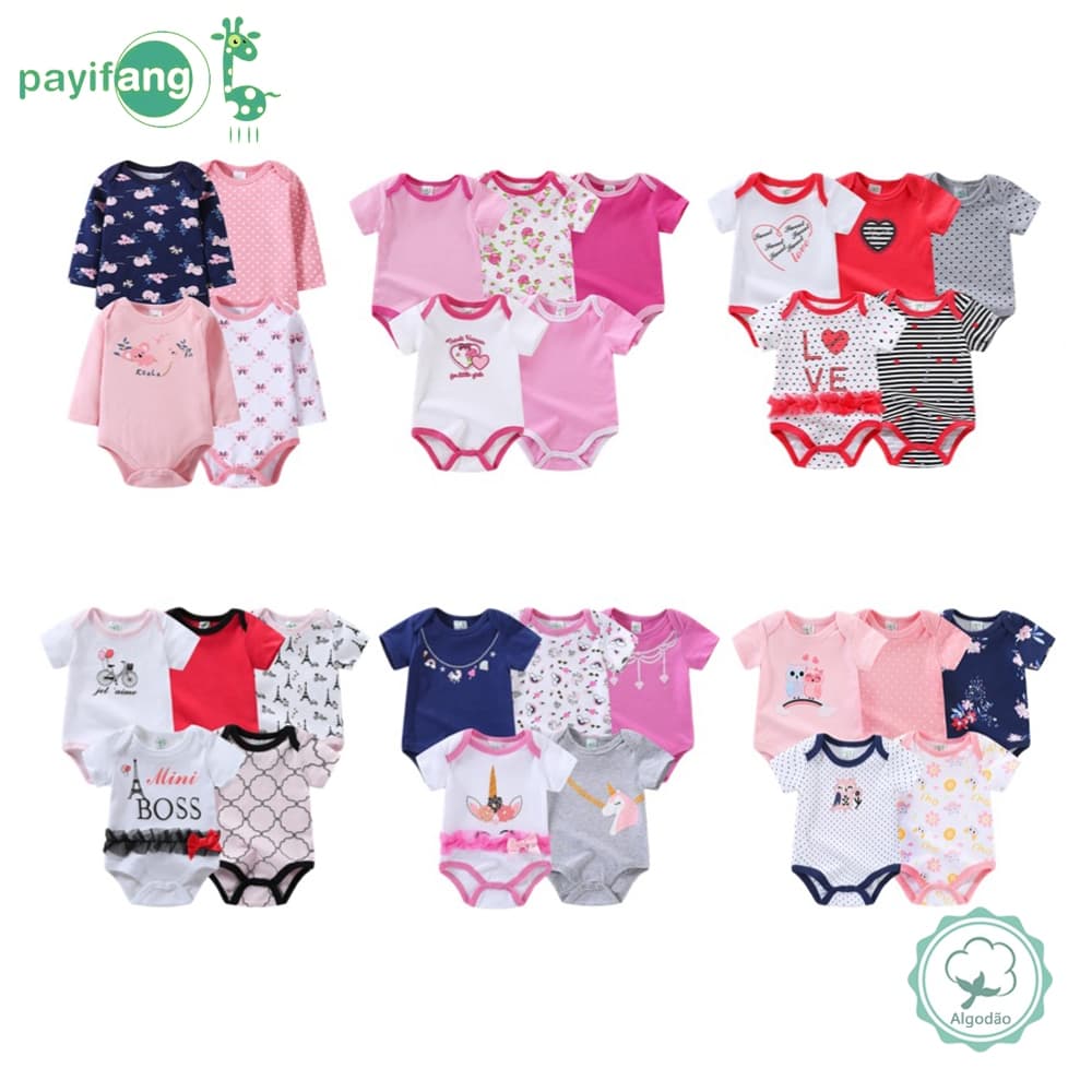 Pjamas De Bebê Body Bebê Menina 7 Modelos 100% Algodão Manga Curta 0-12 Meses Macacão Infantil Recém-Nascido