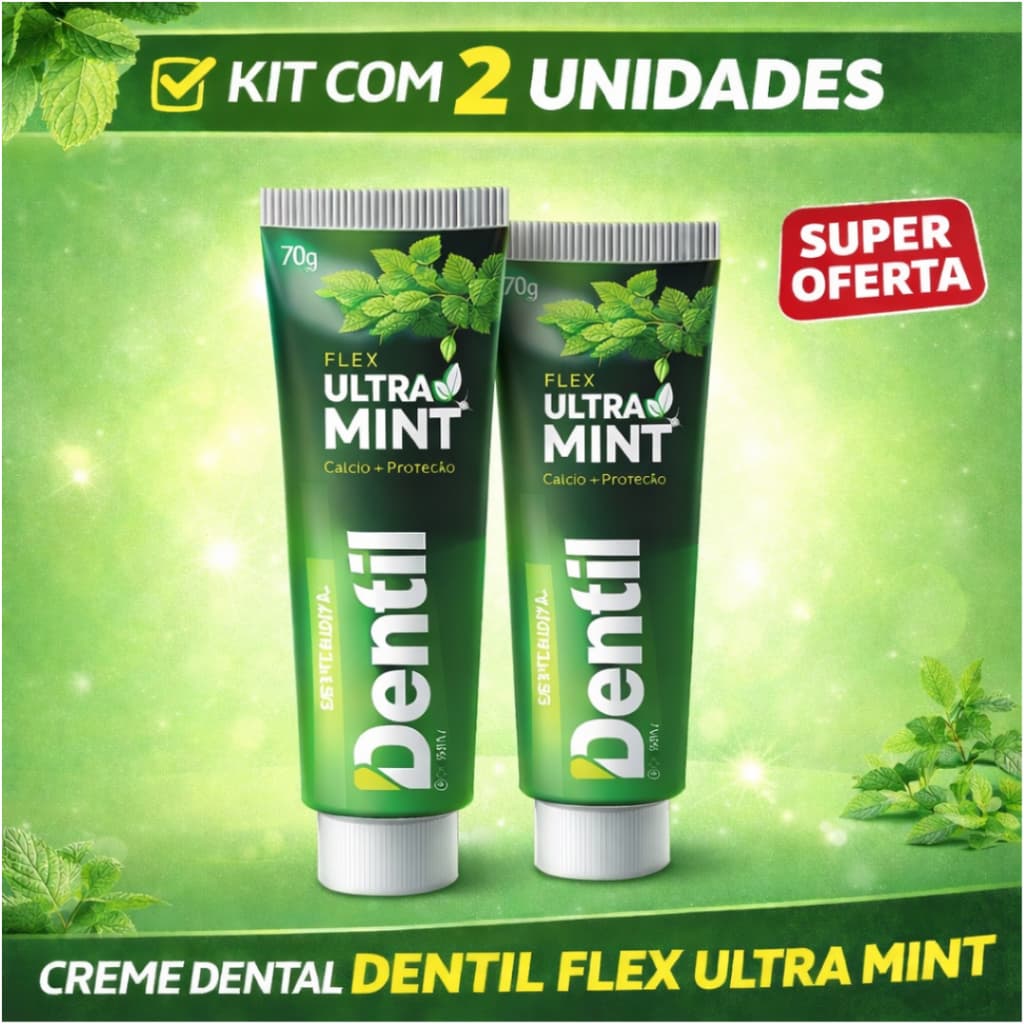 Kit 2x Creme Dental Dentil Ultra Mint Sem Flúor Refrescante 70g Higiene Bucal