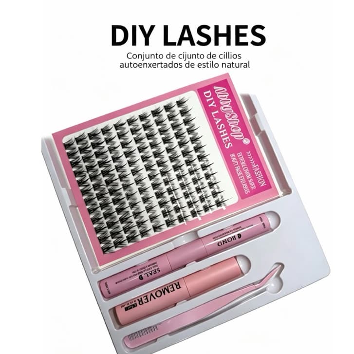Kit Cílios DIY Completo Extensão a Cola + Removedor + Pinça Fácil Aplicação