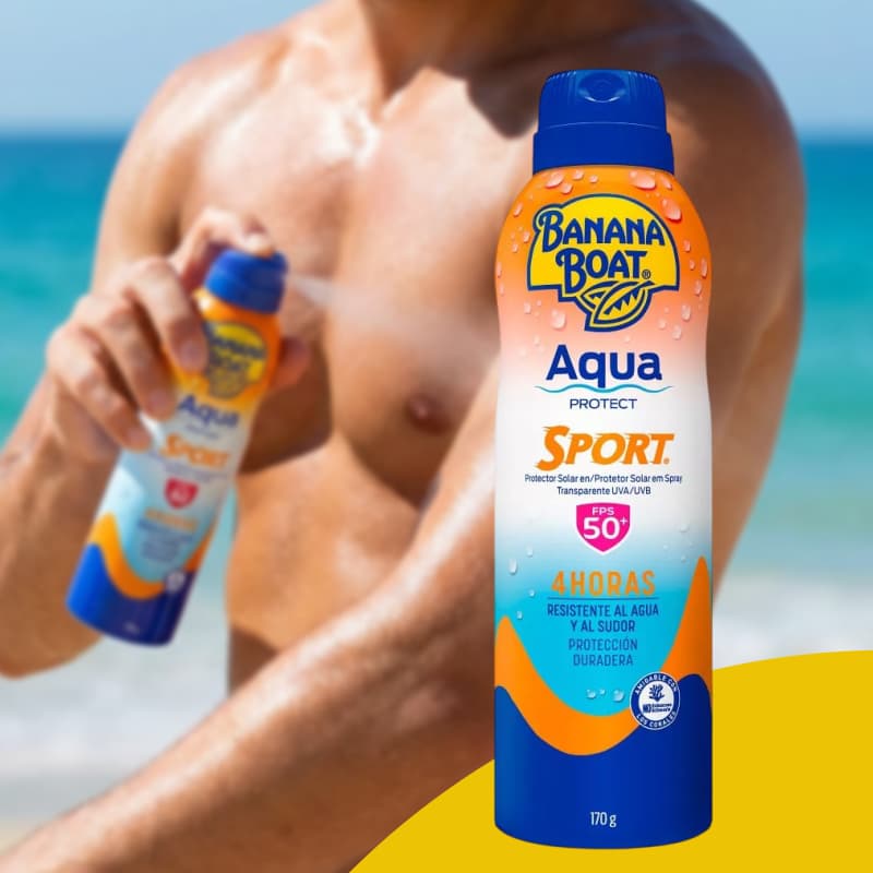 Protetor Solar Banana Boat Aero Sport Spray FPS 62 - Aqua Protect 170g - Resistente Água