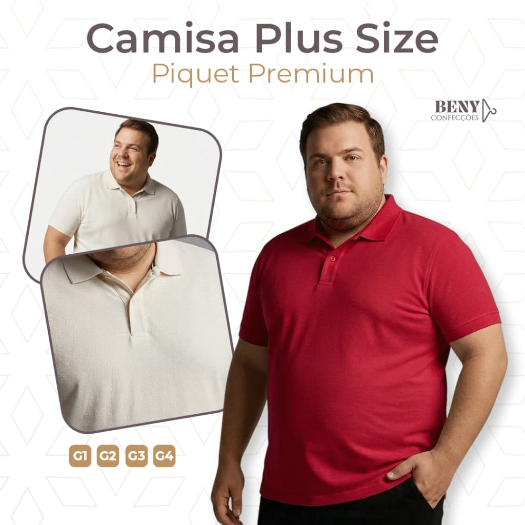 Polo Masculina Plus Size Piquet Premium