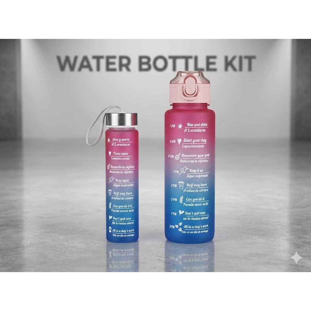 Garrafas Para Água,  Kit Com 02 Garrafas uma de 900 e outra 350 Ml Com Canudo e Adesivos Para Você Decorar  Kit Garrafas