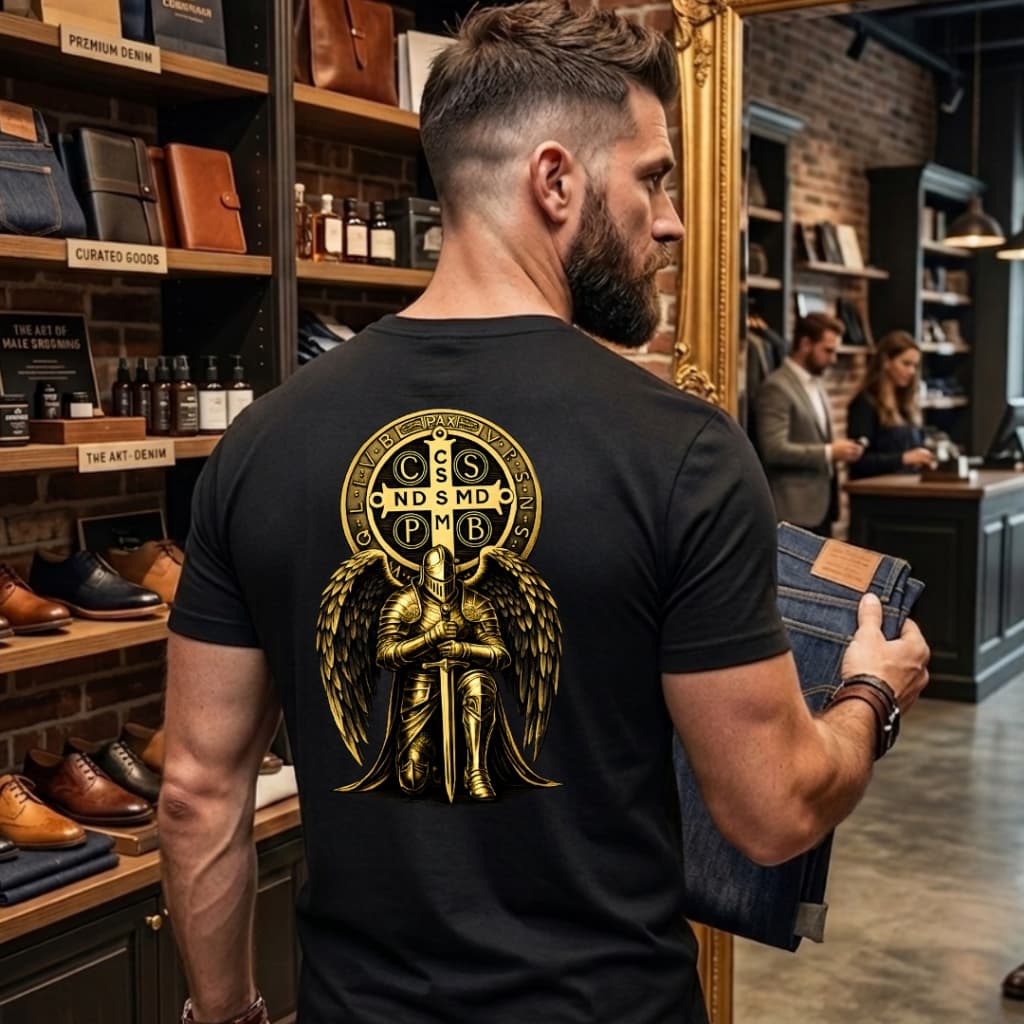 Camiseta CRUZ DE SÃO BENTO CAVALEIRO DOURADO blusa camisa tshirt