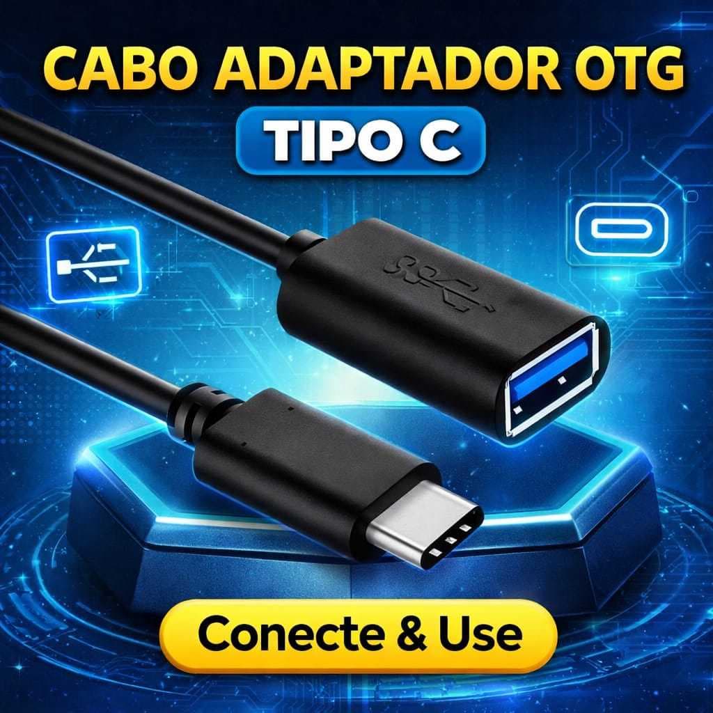 Cabo Adaptador OTG USB 3.0 Tipo-C para Celular Conecta Mouse Teclado Pen Drive