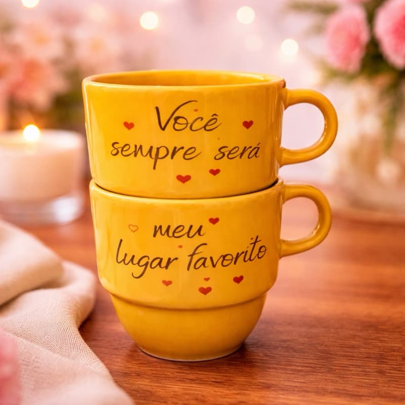 kit 2 xícaras empilháveis você sempre será meu lugar favorito