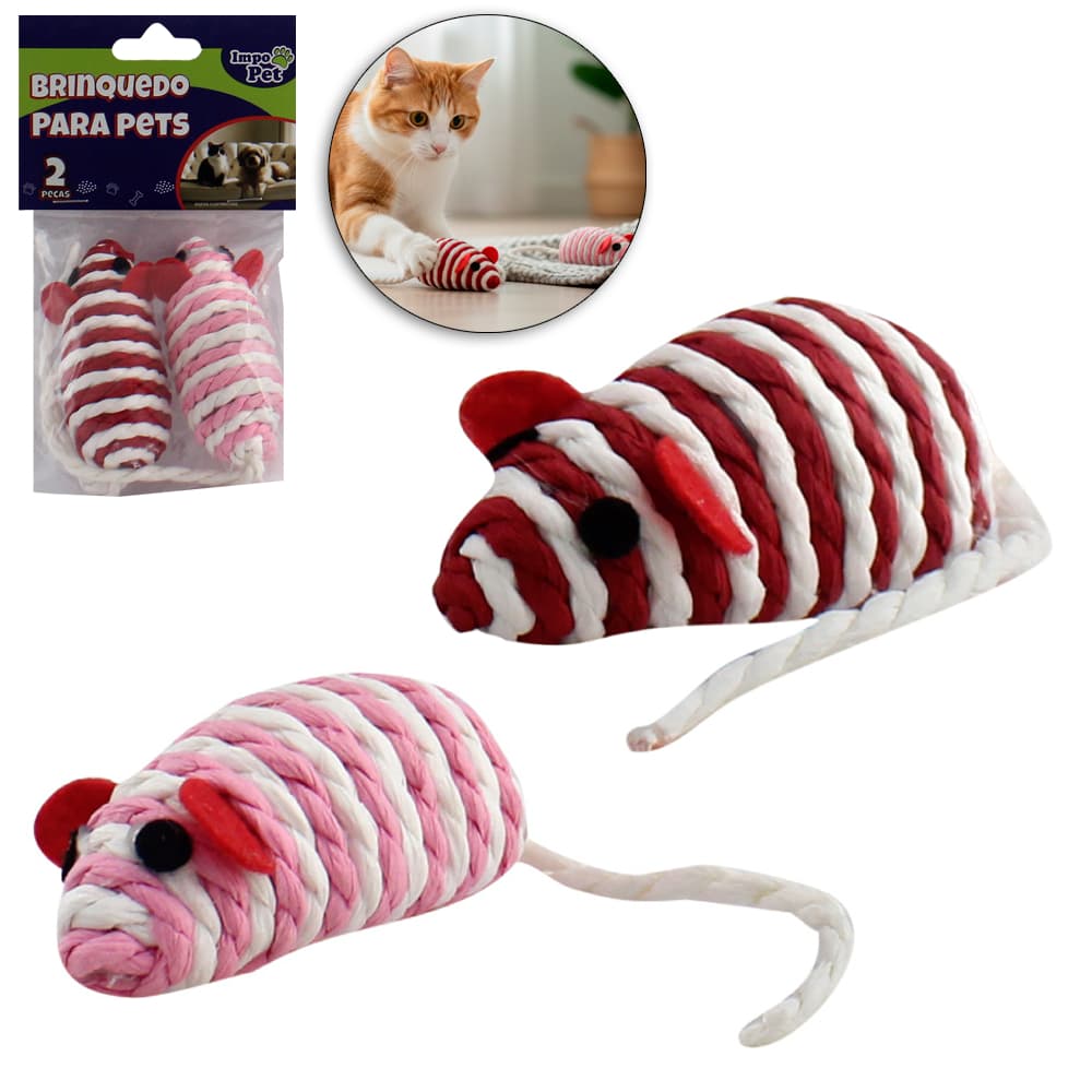 Brinquedo para Pet Rato feito de corda de algodão