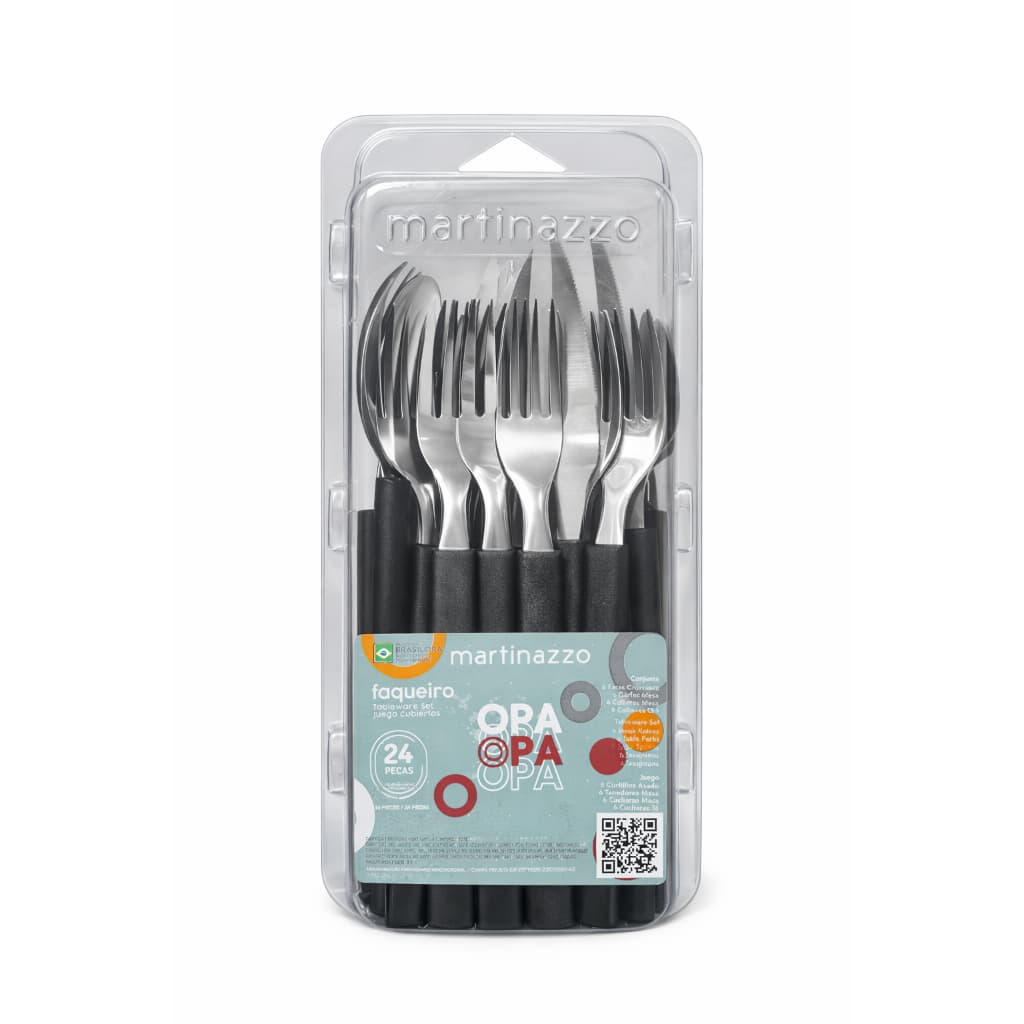 Faqueiro 24 Peças Inox Jogo de Talheres Preto Vermelho Kit Cozinha