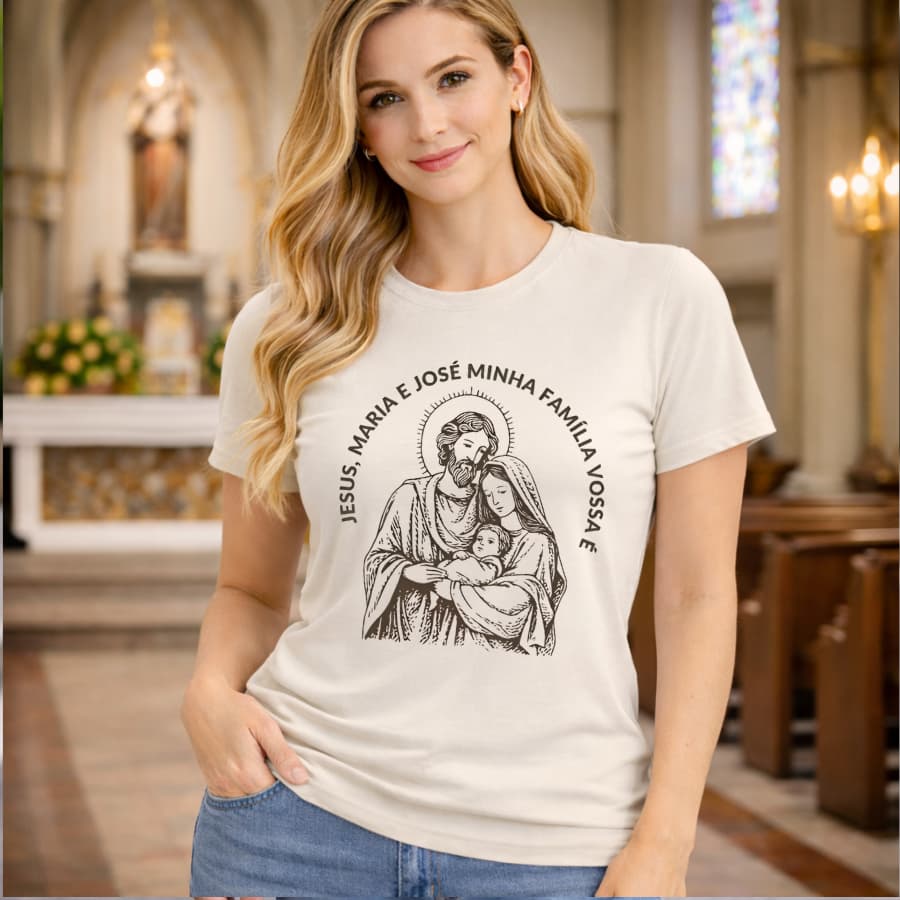 Camiseta Camisa Católica Sagrada Família Jesus Maria e José Blusa Cristã Unissex Algodão