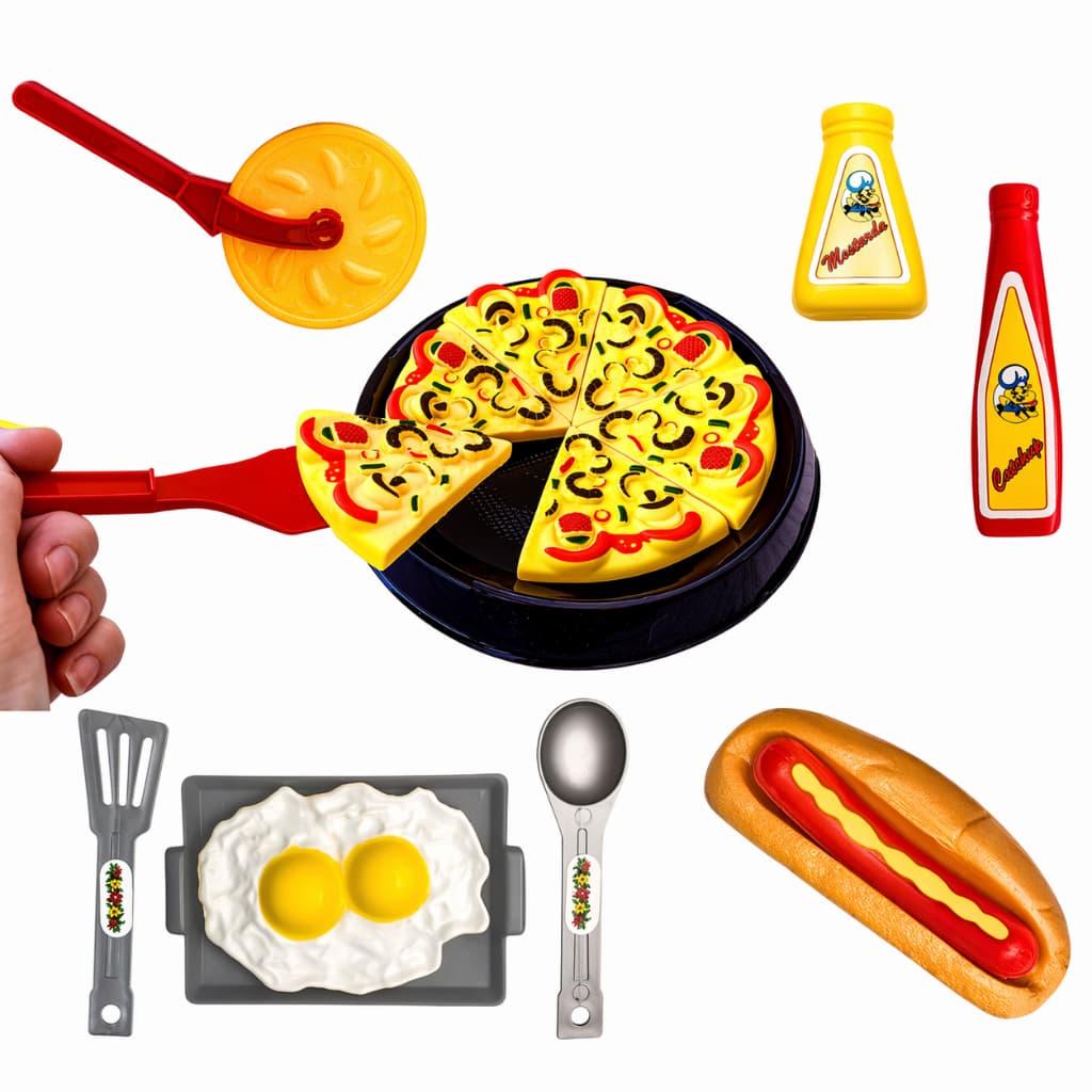 Kit Cozinha Infantil Comidinha de Brinquedo Kit Lanche Divertido Com Pizza Hot Dog