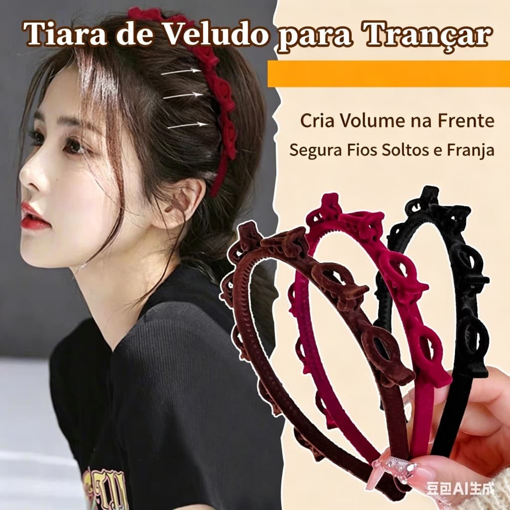 Tiara de Cabalo de Veludo que Não Cai! Anti-Deslizante para Penteados de Cabelo Volumoso