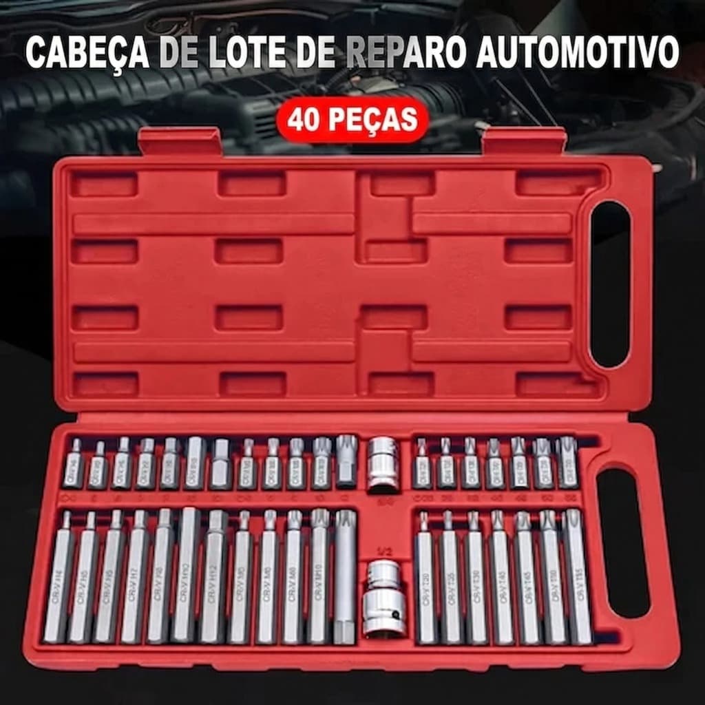 Kit 40 Peças Jogo de Bits Torx e Allen Multidentada com Várias Medidas - Kit Ferramentas para Chave de Fenda