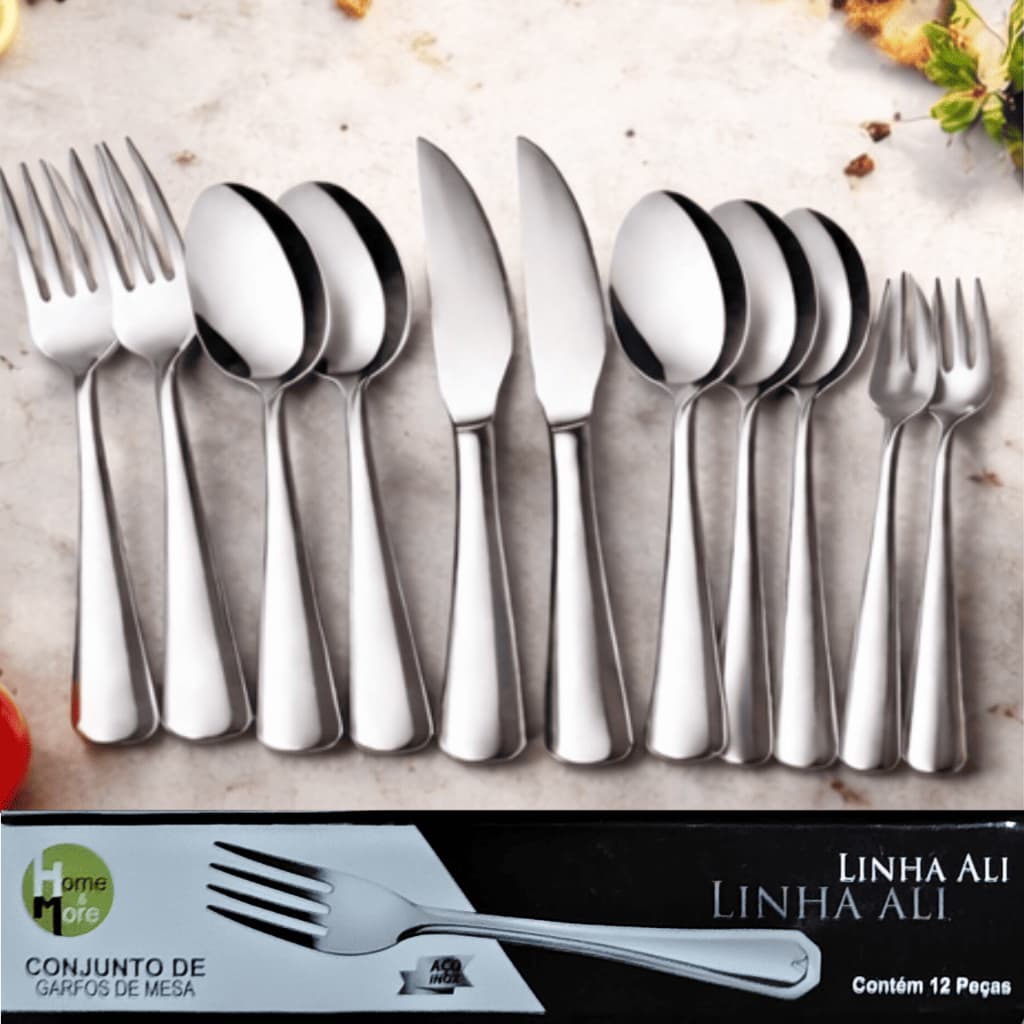 Kit Completo de Talheres Inox para Mesa e Sobremesa