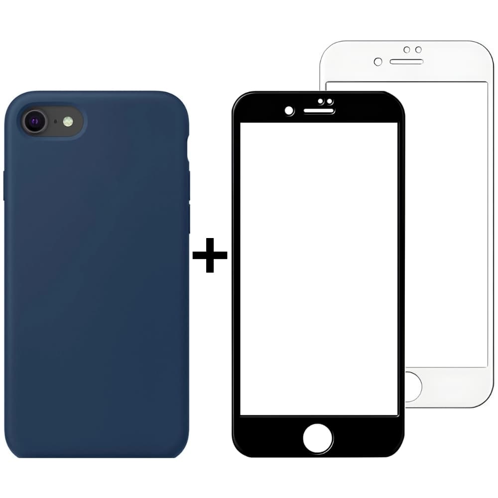 Kit Capinha Azul Marinho e Película Transparente para Iphone 7, Iphone 8 e Iphone SE Case Fechada nas Laterais Silicone