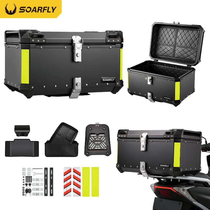 Soarfly Baú Para Moto Baú Bauleto 65 Litros Aluminio Base Universal Todas As Motos Preto