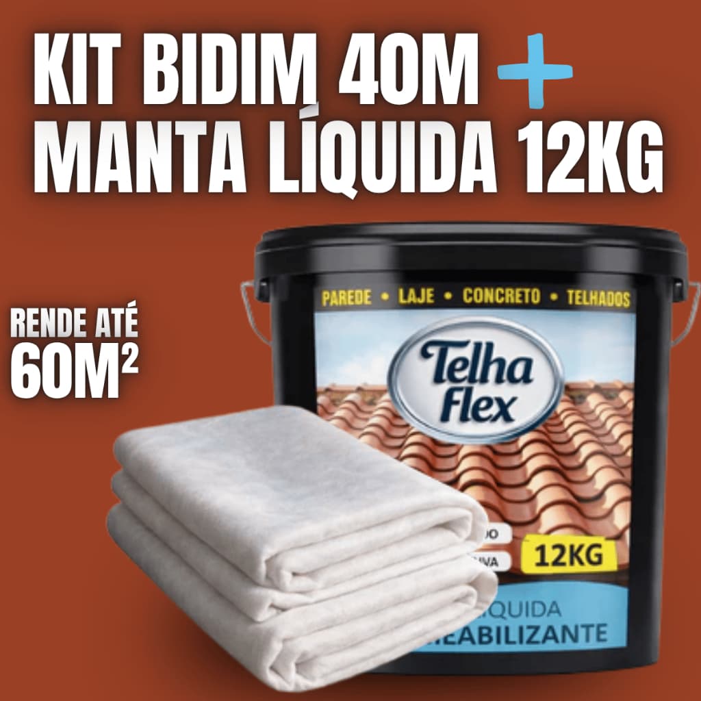 Impermeabilizante Manta Líquida 12kg + Manta Bidim 40m Para Laje Telhado Parede Vedação Alta