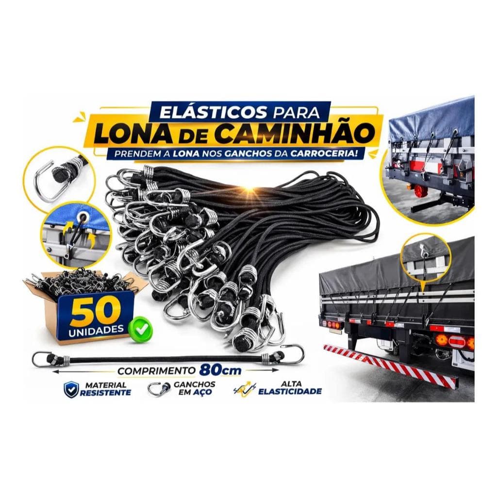 Kit Extensor Lona Elástico 50 Uni Corda Fixador Gancho 35cm