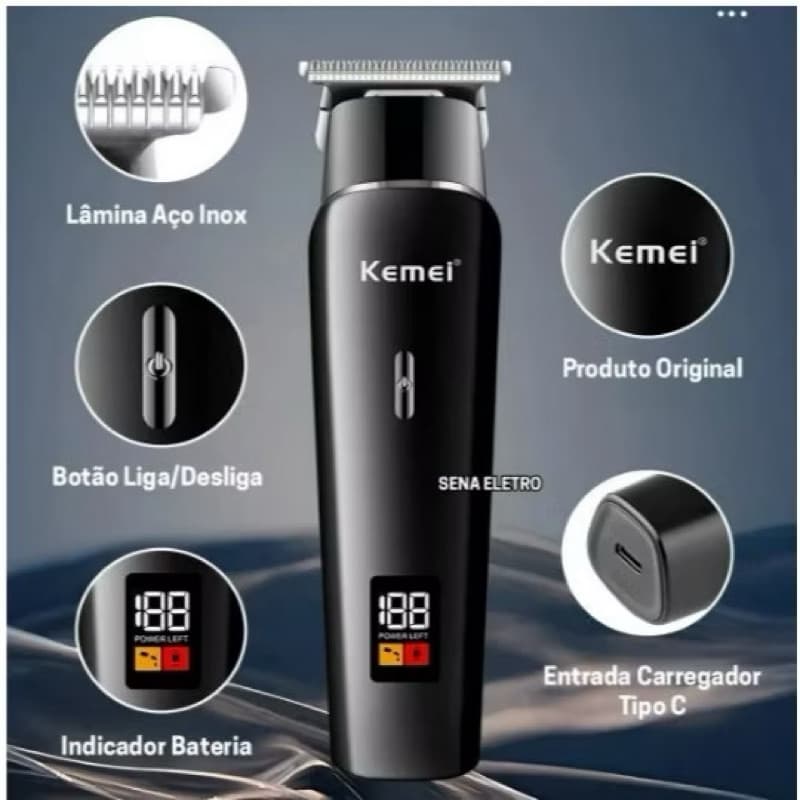 Barbeador Elétrico Recarregável Bivolt Kemei KM1113