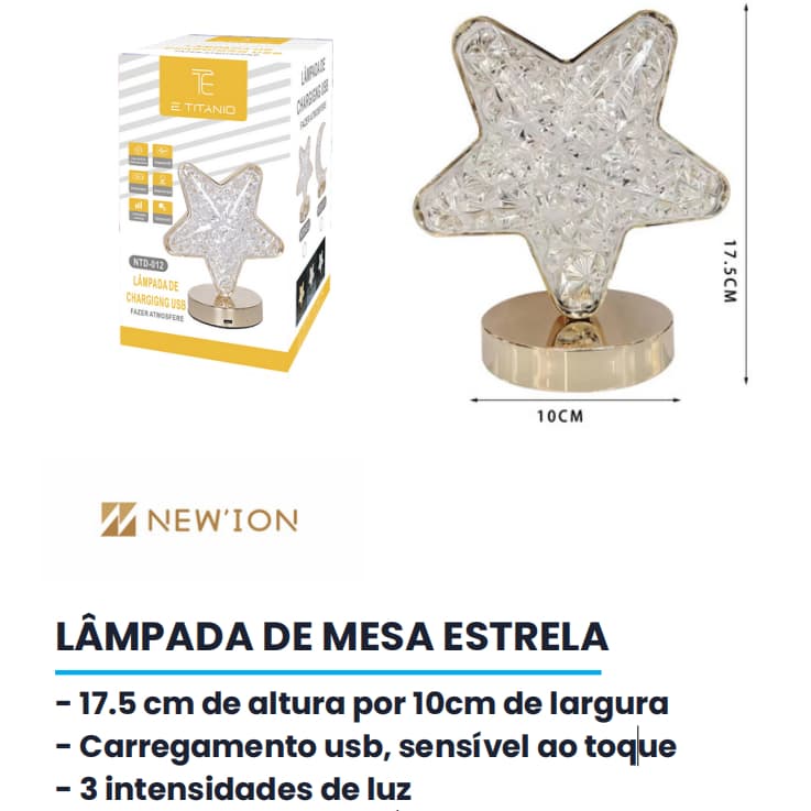 Abajur Luminária Mesa Quarto Led Touch Recarregável 3 Cores Cor Da Cúpula Crystal