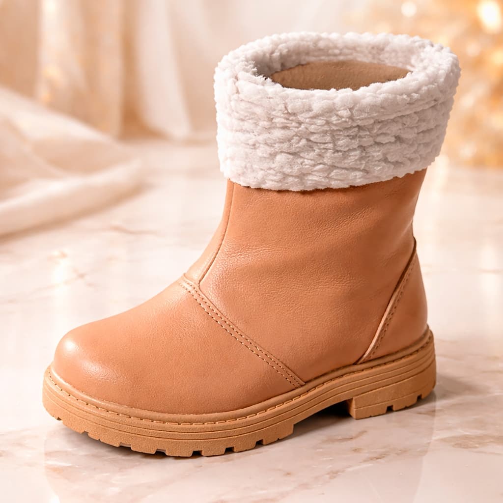 Bota Coturno Infantil Menina Saltinho Baixo Cano Alto com Pelinhos
