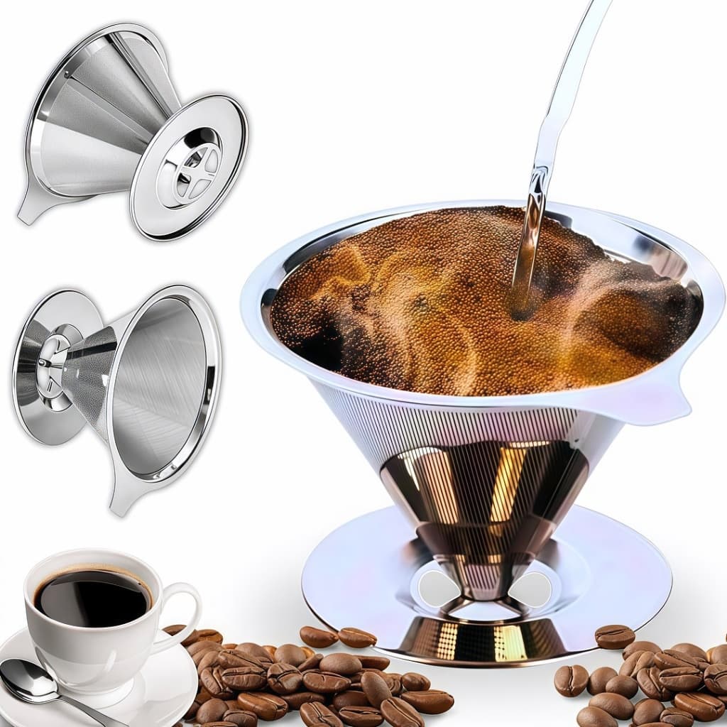 Filtro de Café Inox 304 Reutilizável Portátil com Dupla Camada Peneira Coador de Cafê Chá